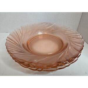 4 Vintage Vereco France Pink Swirl Glass 8.5" Pasta or Salad Bowls Plates